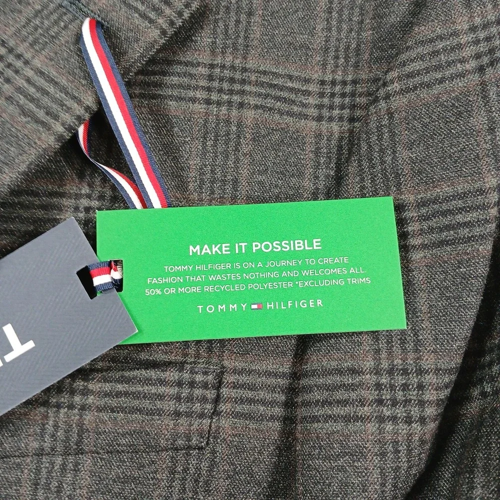 Tommy Hilfiger Pattern Sport Coat Mens 40L Olive Brown Plaid Modern-Fit $295 NEW